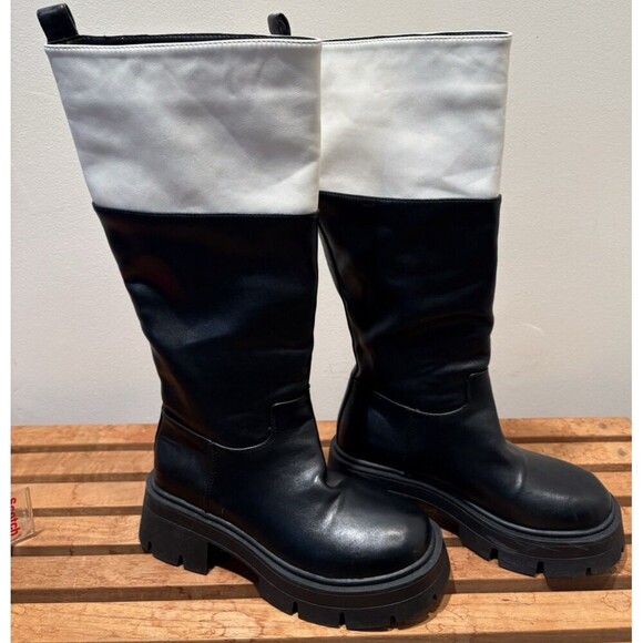 Azalea Wang Shoes - Azalea Wang Quintessence Colorblocked Chunky Lug Sole Heeled Boots 7.5